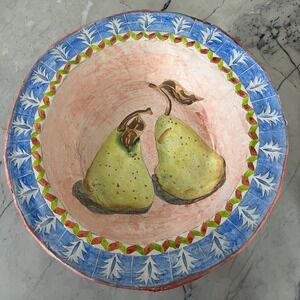 Handmade paper mache bowl featuring painting‎ of pears